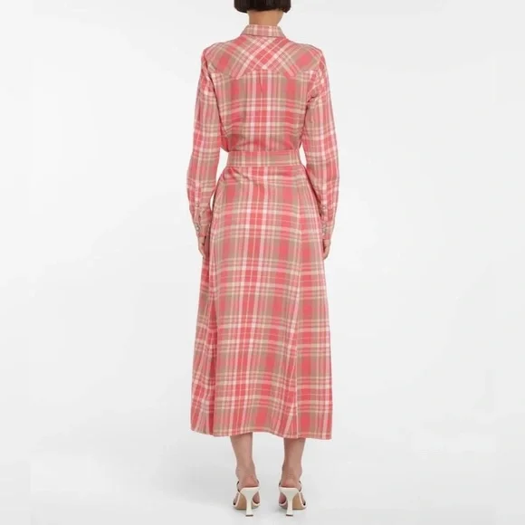 Polo Ralph Lauren long sleeve collar checked plaid pink maxi dress - Picture 2 of 7